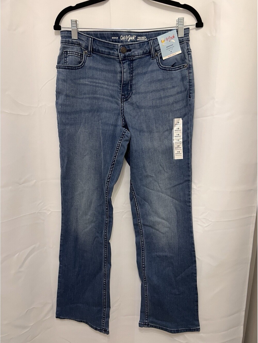Cat & Jack Girls Size 18 Bootcut Jeans Medium Wash Super Stretch NWT